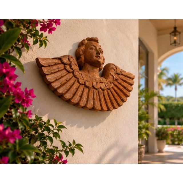 Antique Neoclassical Carved Wood Cherub Winged Wall Plaque For Sale - Image 12 of 12