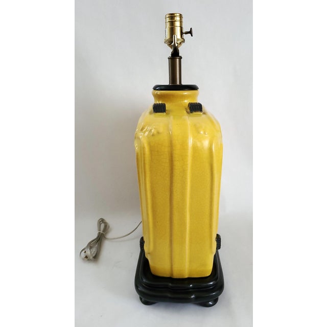 Lamp Vintage Chinese Imperial Yellow Crackled Porcelain & Shade For Sale - Image 10 of 17