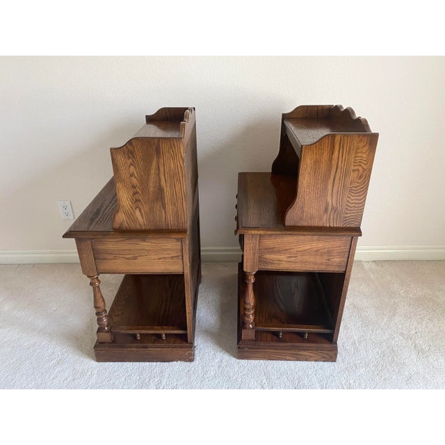 Pennsylvania House Late 20th Century Pennsylvania House Pair of Unique Tiered Solid Oak Nightstands American Traditional With Colonial Style Excellent Condition For Sale - Image 4 of 16
