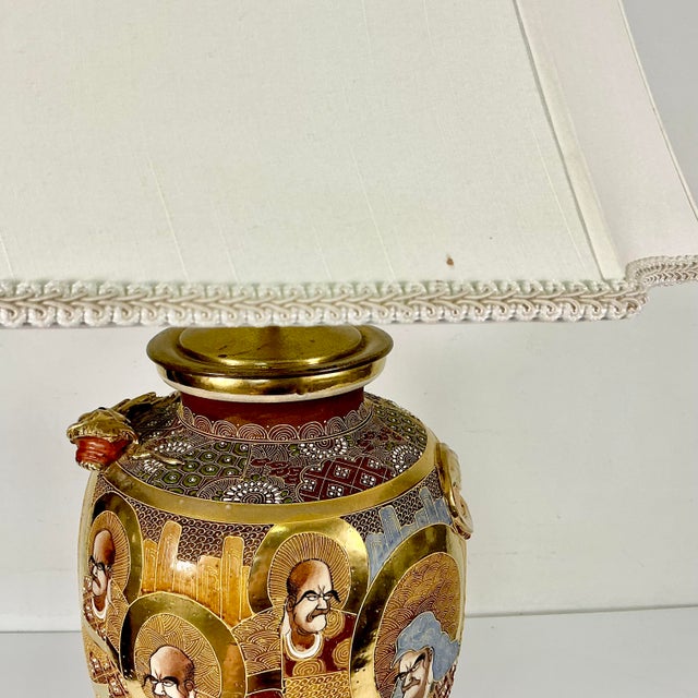 Vintage Hand Painted Japanese Satsuma Moriage Ironstone Table Lamp With Raised Relief Dragon For Sale - Image 14 of 17