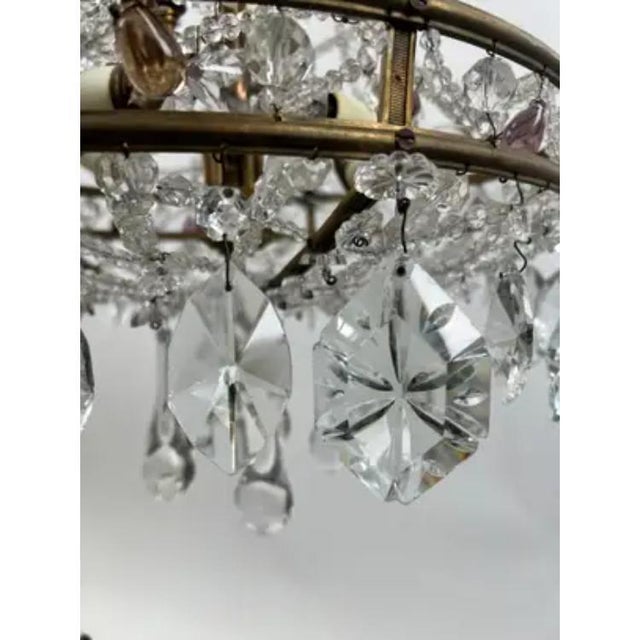 Bronze Vintage French Empire Style Gilt Bronze & Tiered Crystal & Beads Chandelier For Sale - Image 8 of 14