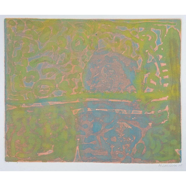 Vintage Abstract Monoprint in Green, Blue & Pink For Sale - Image 4 of 4