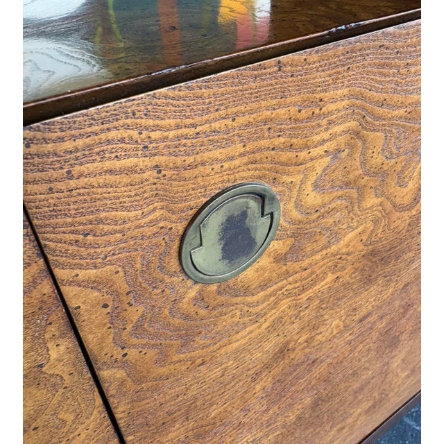 Century Burl & Smoked Glass Rolling Bar For Sale - Image 10 of 14