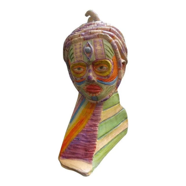 20th Century Boho Chic Clay Bust Sculpture For Sale - Image 12 of 12