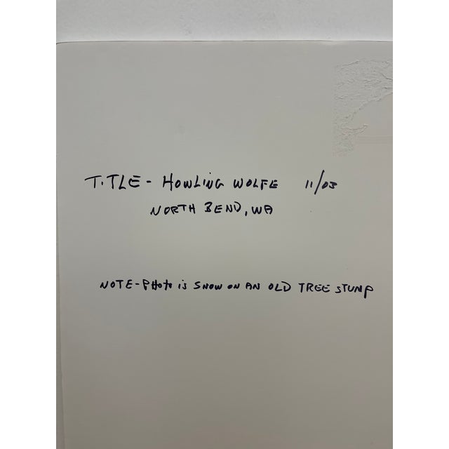 Photography Signed Black and White Photograph "Howling Wolfe" Snow Tree Stump Illusion, North Bend Wa, Dated 2003. For Sale - Image 7 of 10