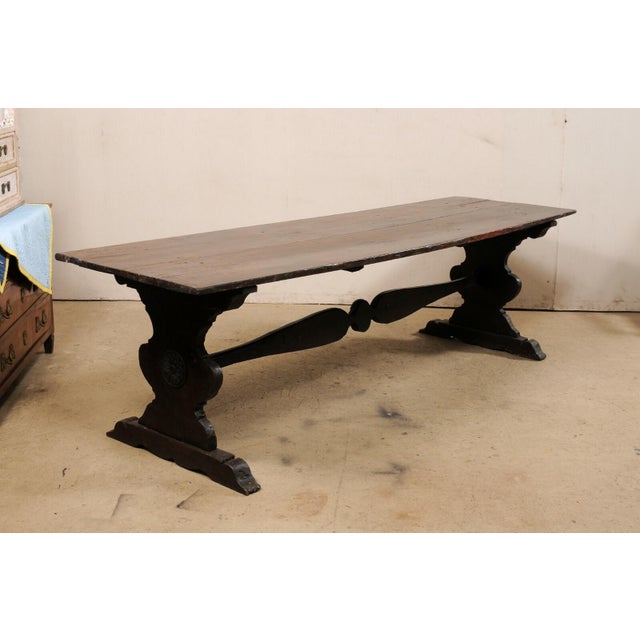 18th Century Italian Carved Wood Trestle Dining Table For Sale - Image 10 of 11