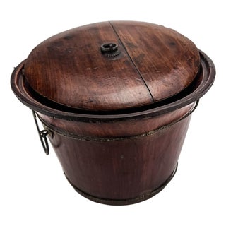 Antique Chinese Wood Covered Rice Bucket For Sale