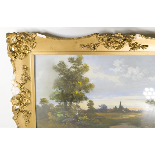 Wood 19th Century Pastel Luminist Landscape Painting in Frame For Sale - Image 7 of 11