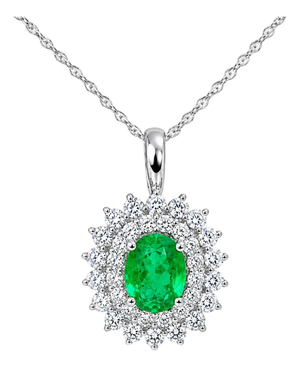 14K White Gold Colombian Emerald Diamond Pendant Necklace Estate