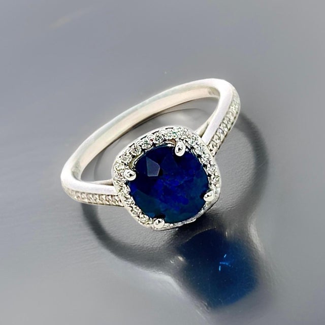 Natural Sapphire Diamond Ring 14k White Gold 2.43 TCW Certified, Size 6.5 For Sale - Image 9 of 11