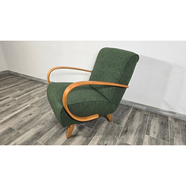 Green Art Deco Lounge Chair by Jindrich Halabala, 1940s For Sale - Image 8 of 8