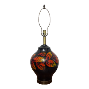 1940s Gorgeous Moorcroft Pottery Black Vase With Orange and Yellow Lamp Attributed to William Moorcroft.