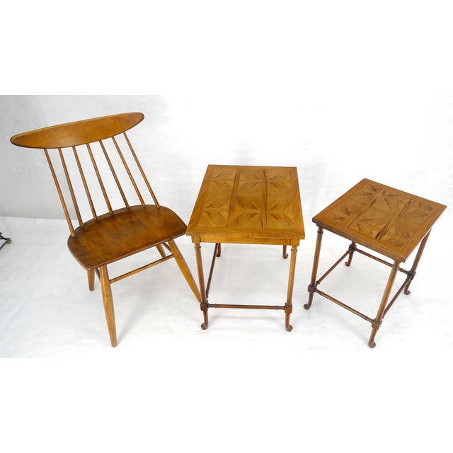 Fine Baker c1970s Marquetry Top Pair of Nesting Side End Tables MINT For Sale - Image 13 of 16