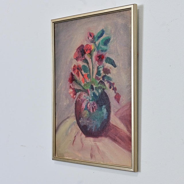 Textile French Vintage Floral Still Life in New Frame For Sale - Image 7 of 8