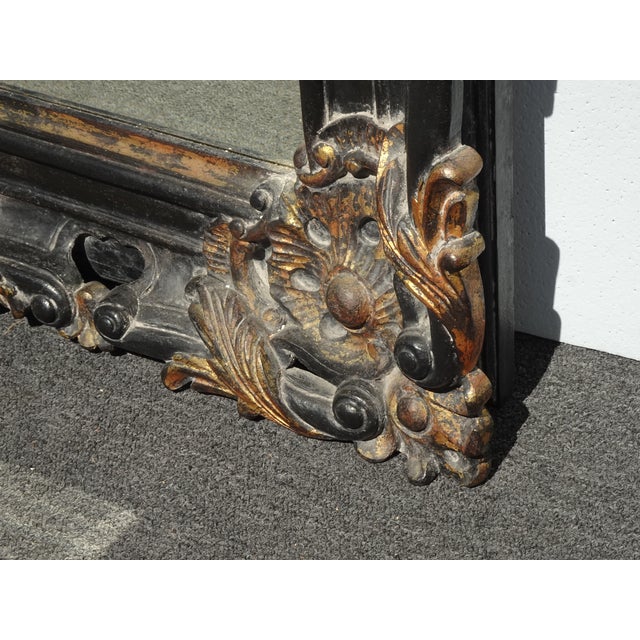 Share Tall 64" Vintage French Provincial Louis XVI Black Gold Wall Mantle Mirror Bevel For Sale - Image 14 of 15