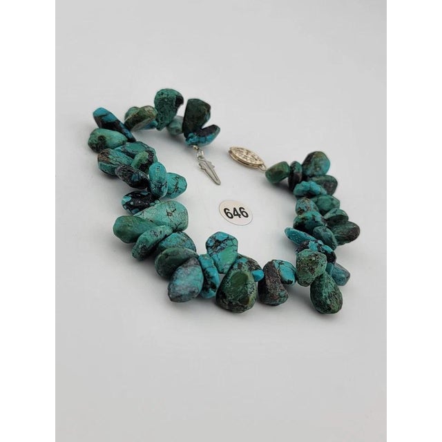 Vintage Gorgeous all natural chunks of Turquoise Nuggets Bracelet. 7 Inch Long. For Sale - Image 4 of 11