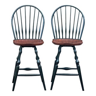 Nichols & Stone American Windsor Swivel Seat Counter Stools - a Pair For Sale