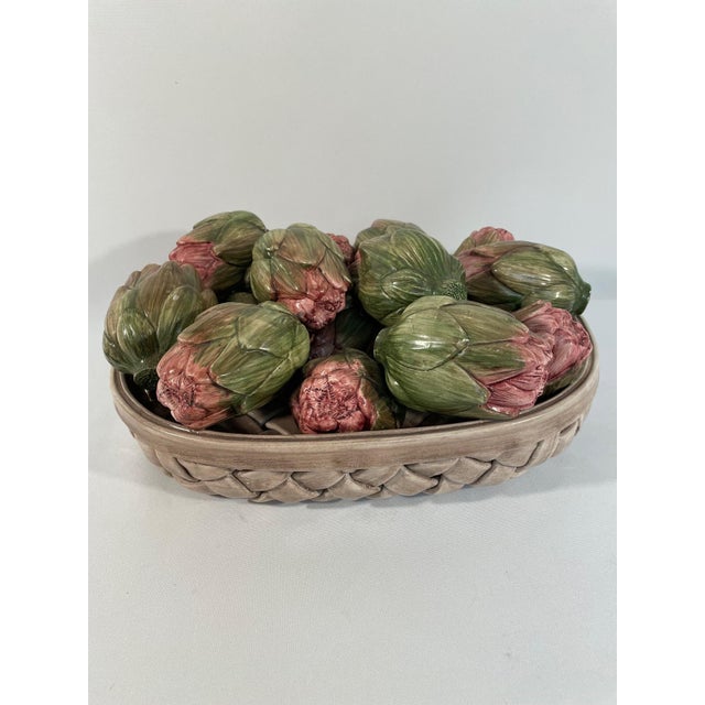 Late 20th Century Vintage Italian Ceramic Majolica Artichoke Basket For Sale - Image 5 of 15
