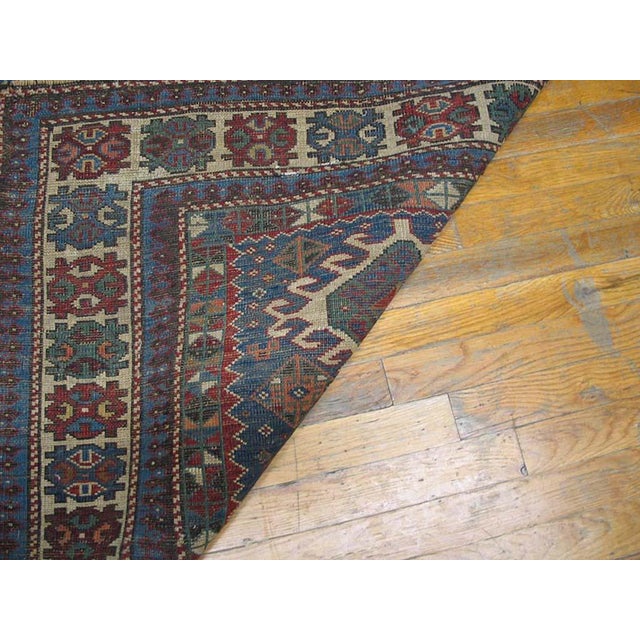 1890s Blue Navy Geoemtric Tribal Antique Caucasian Shirvan Rug 3'6" X 4'8" Handknotted Wool Carpet For Sale In New York - Image 6 of 6