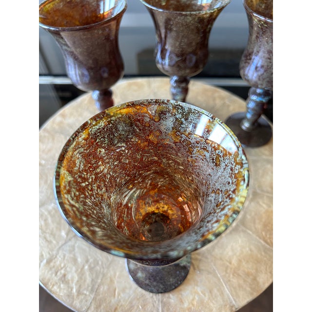 1990s Vintage Moss Agate Wine Water Goblets Italy Art Glasses- Set of 4 For Sale - Image 5 of 7