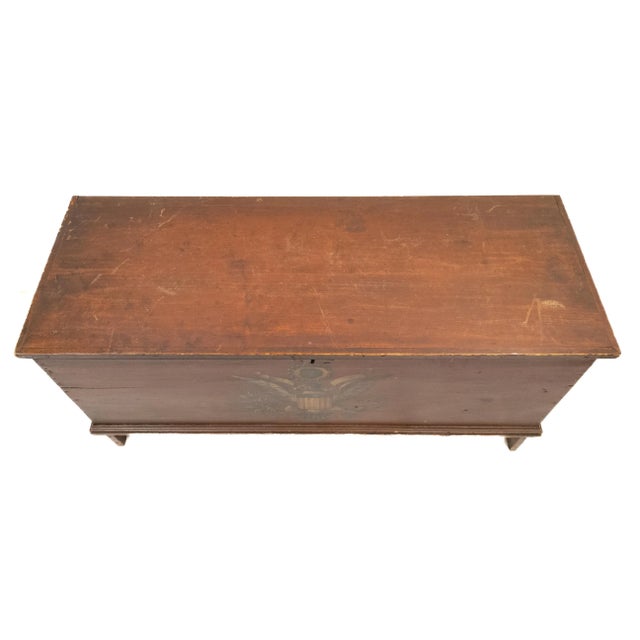 19th Century 19th Century American Red Painted Blanket Chest With Eagle Decoration For Sale - Image 5 of 13