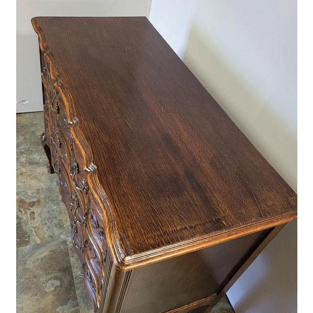 Early 20th C French Louis XV Provincial Carved Oak Arbalète Commode or Chest of Drawers For Sale - Image 9 of 13