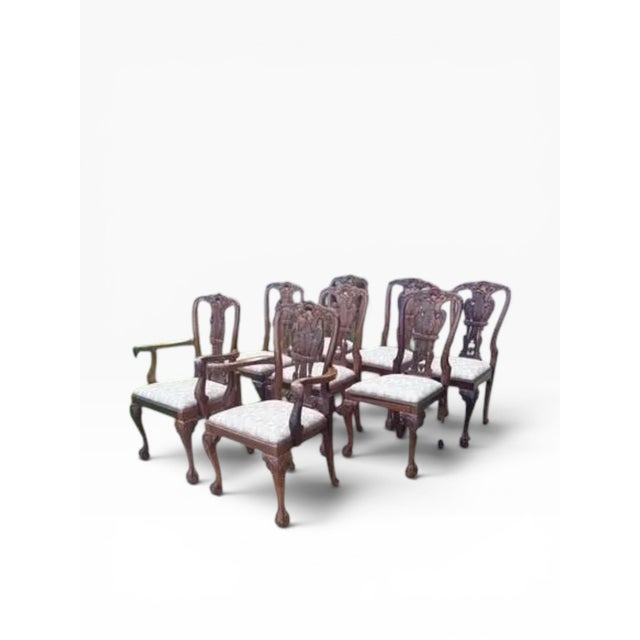 Wood Set of 8 Hand-Carved Phoenix Back Chippendale Dining Chairs — Mahogany, Ball & Claw — Mid Century Revival For Sale - Image 7 of 18