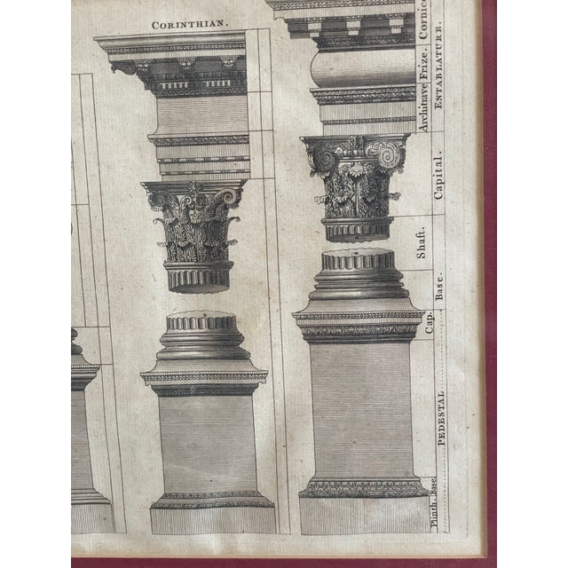 Sculpture Materials Antique Engraving by g.l. Smith. The Five Orders of Architecture With TheirPedestals. Framed For Sale - Image 7 of 10