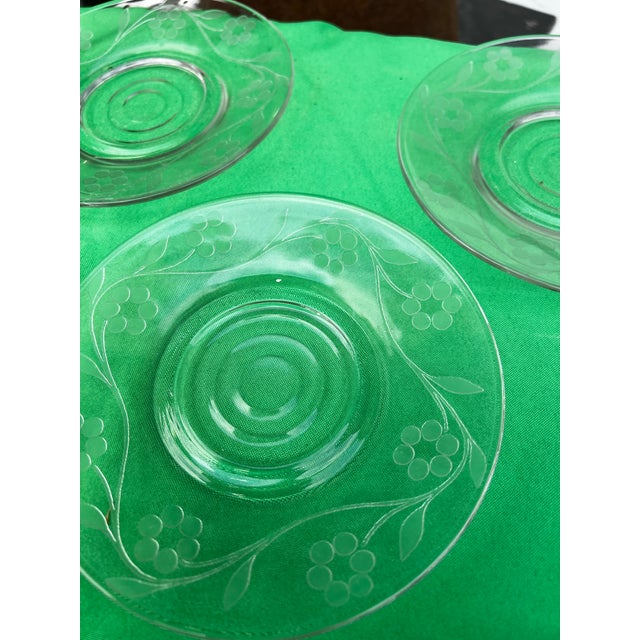 1970s 1970s Collection of Small Etched Floral Glass Plates- Set of 10 For Sale - Image 5 of 8
