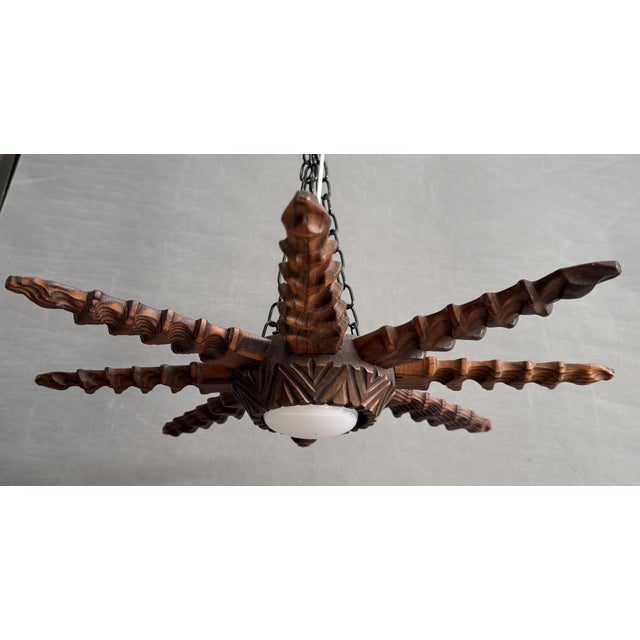 Wood Vintage Spanish Colonial Starburst Ceiling Lamp, 1940s For Sale - Image 7 of 10