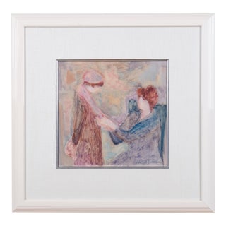 1960s Barbara A. Wood "Mother and Child" Unique One of a Kind Original Gouache Painting Under Plexiglass Excellent Condition For Sale