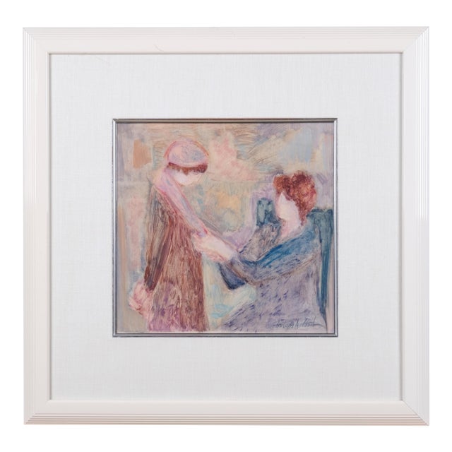 1960s Barbara A. Wood "Mother and Child" Unique One of a Kind Original Gouache Painting Under Plexiglass Excellent Condition For Sale
