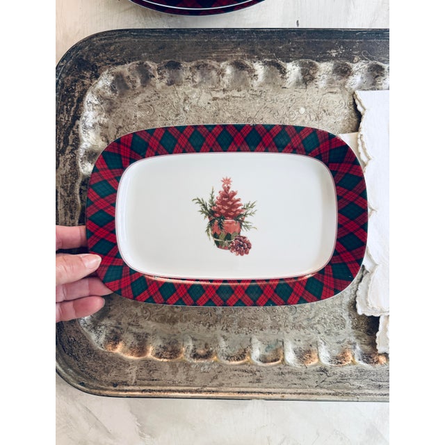 Small Sasaki Tartan by Charles Roberta Holiday Serving Plate | Red Green Plaid Holiday Dish For Sale - Image 4 of 7
