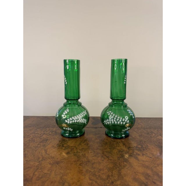 Antique Green Glass Vases, 1900s, Set of 2 For Sale - Image 6 of 7