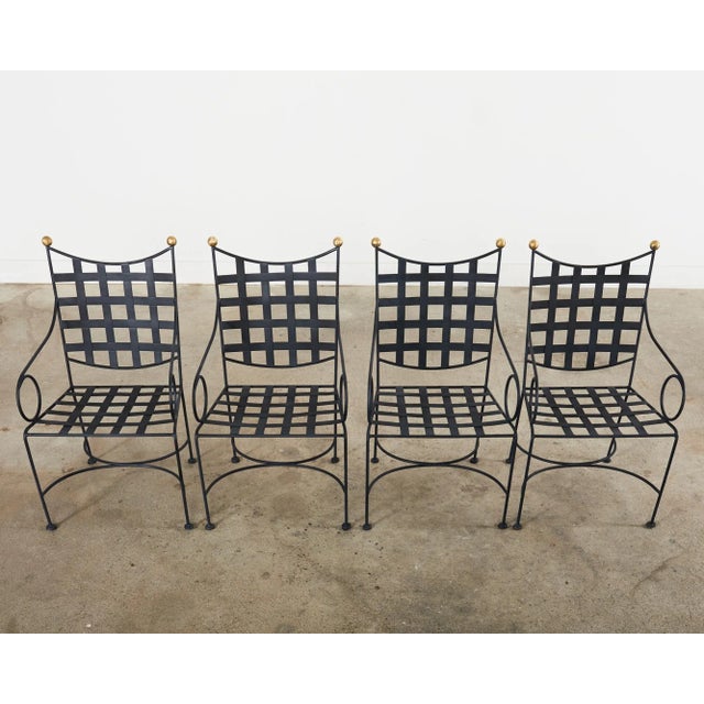 Metal Set of Four Mario Papperzini Style Iron Bronze Garden Dining Chairs For Sale - Image 7 of 12