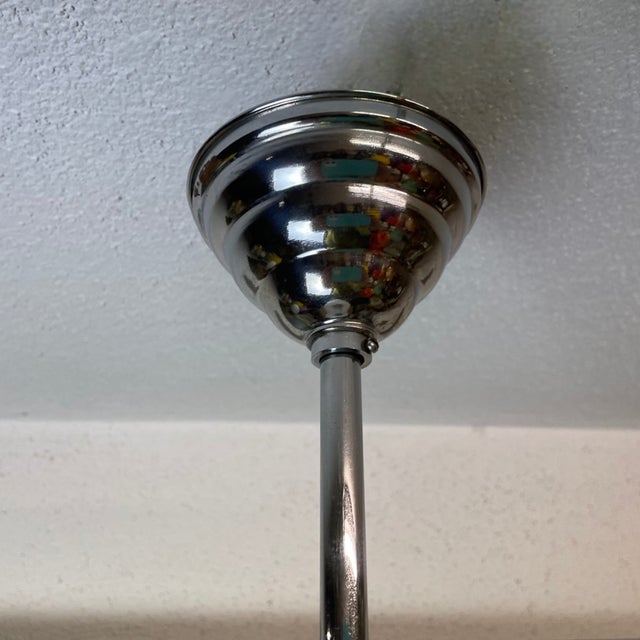 Art Deco Portuguese Oval White Opaline Glass Hanging Lamp, 1950s For Sale - Image 11 of 12