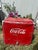 Red Vintage Coca-Cola Embossed Steel Picnic Cooler Progress Refrigerator Original For Sale - Image 8 of 11