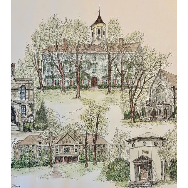 Illustration 1980s Rutgers University Campus Print by Liz Bryant – Hand-Colored Architectural Illustration, 24” X 18” For Sale - Image 3 of 3