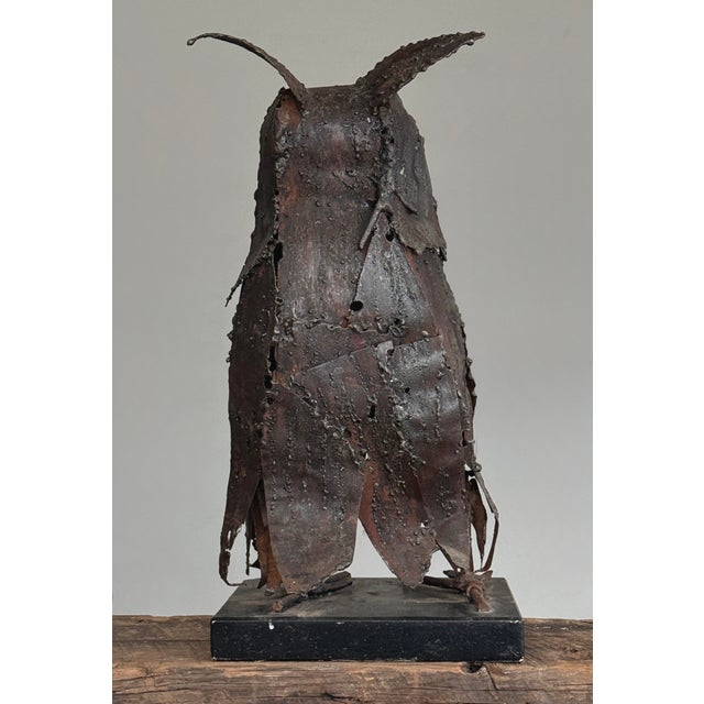 Postmodern Vintage Brutalist Mid-Century Torch Cut Metal Owl Sculpture For Sale - Image 3 of 9
