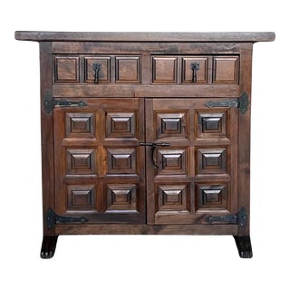 19th Spanish Baroque Carved Walnut Tuscan Two Drawer Credenza or Buffet For Sale