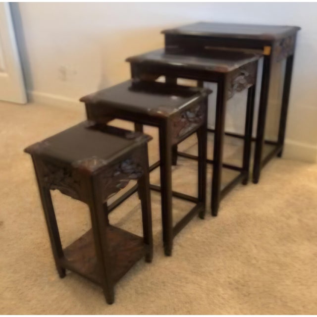 Mid-Century Nesting Tables George Zee & Co. Hong Kong Beautifully Hand Carved Set of 4 Nesting Tables