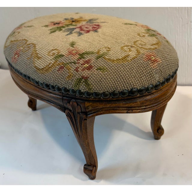 French Antique French Needlepoint Footstool For Sale - Image 3 of 10