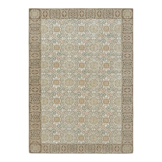 Rug & Kilim’s European Style Rug in Cream-White With Medallions in Green & Beige For Sale