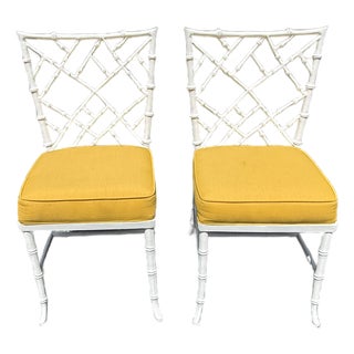 Vintage Aluminum Phyliss Morris Attributed Faux Bamboo Dining Chairs - A Pair For Sale