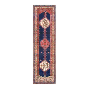 Vintage N.w. Lamb's Wool Area Rug, 3' 1" X 11' 5", Navy