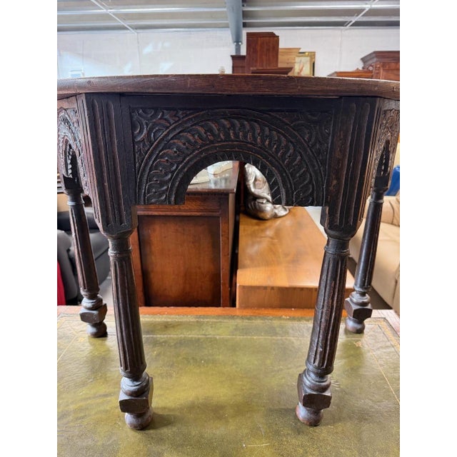 Carved Oak Half Moon Side Table For Sale - Image 6 of 8