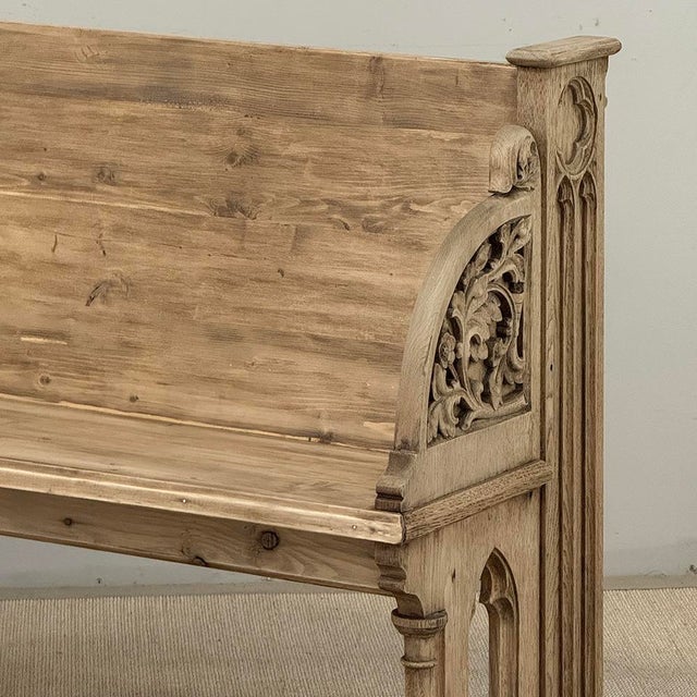 19th Century Gothic Revival Stripped Oak & Fruitwood Deacon’s Bench For Sale - Image 10 of 18