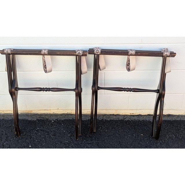 Traditional Vintage Mid Century Butler Folding Luggage Rack Suitcase Stand - A Pair For Sale - Image 3 of 11