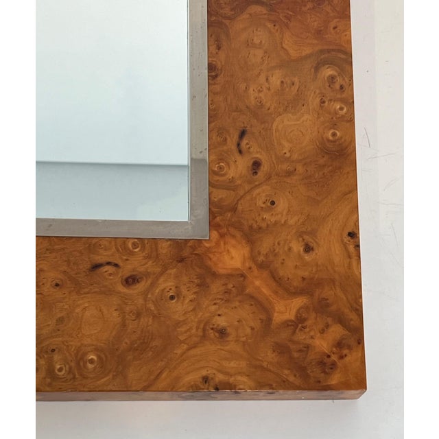 Square mirror in elm burl veneer and chrome by Willy Rizzo. Circa 1970 For Sale - Image 9 of 12