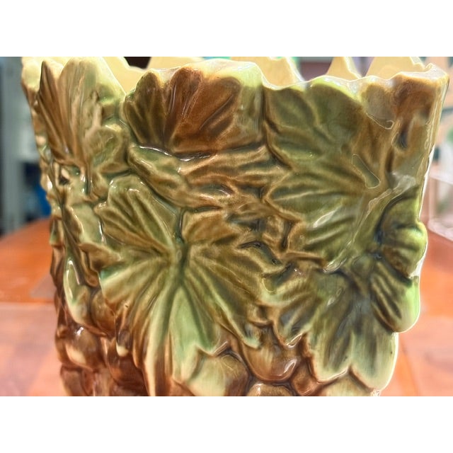 1950s Mid-Century McCoy Green & Brown Grapes and Leaves Vase For Sale - Image 5 of 9